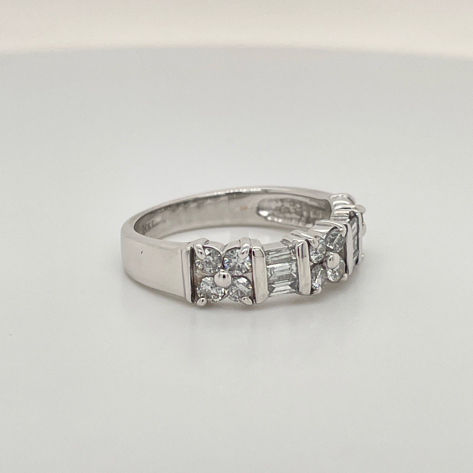 14k White Gold Round & Baguette Diamond Band Ring Size 5 1/4 – 3.3 Grams