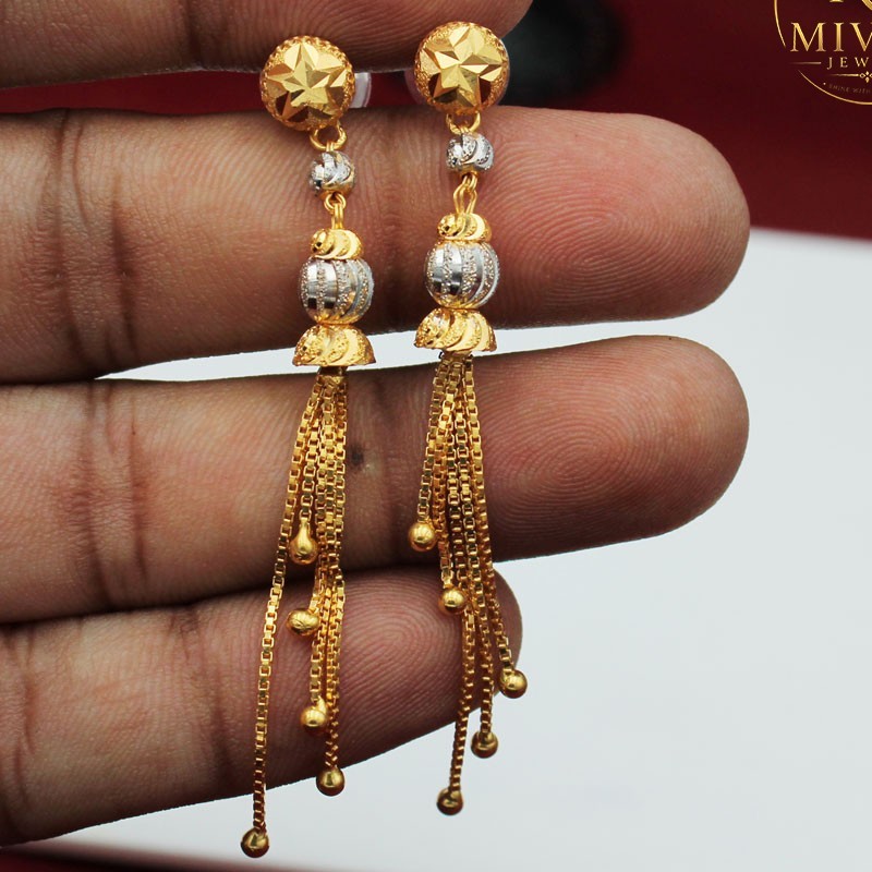 22K Gold Dazzling Teardrop Earrings 6.7cm Minimalist Gift Jewelry 6.15g