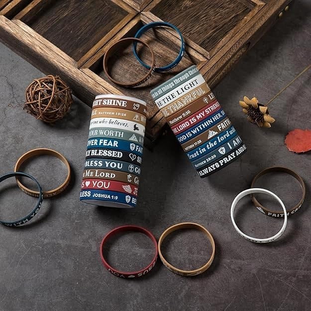 20PCS Christian Bible Verse Silicone Bracelets Religious Scripture Wristbands