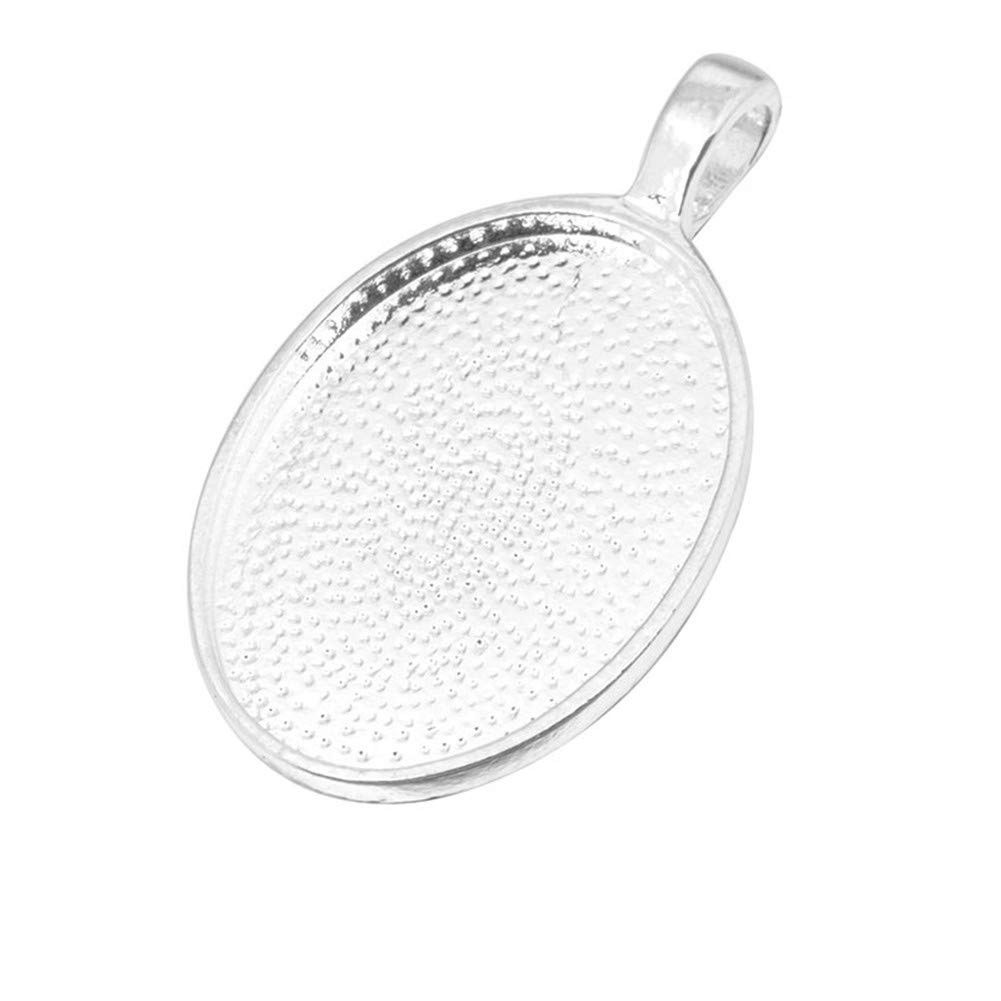 20pcs Oval Pendant Trays with Glass Cabochons 18*25mm, Silver