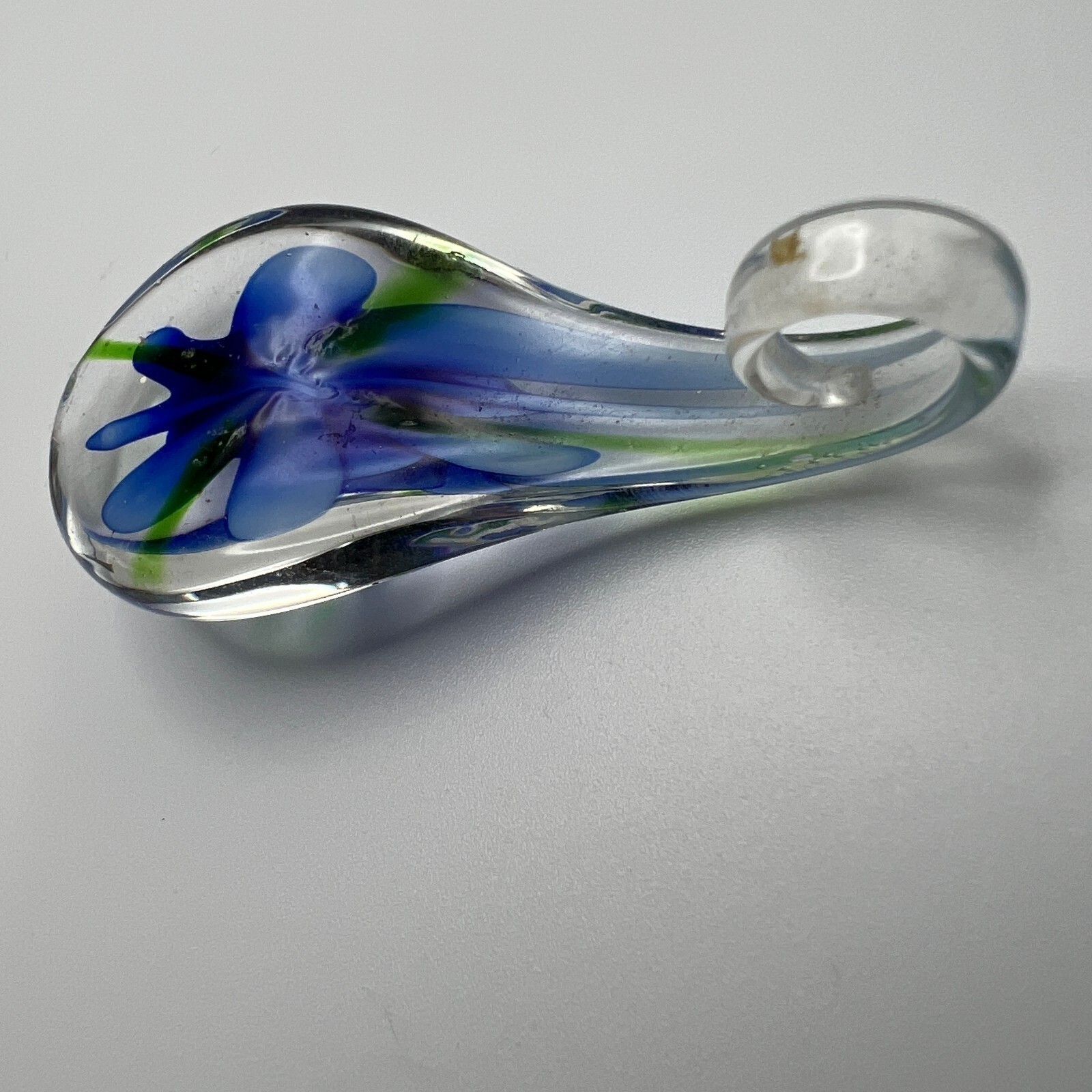 Blue Flower Glass Pendant Teardrop 2 1/2 inches