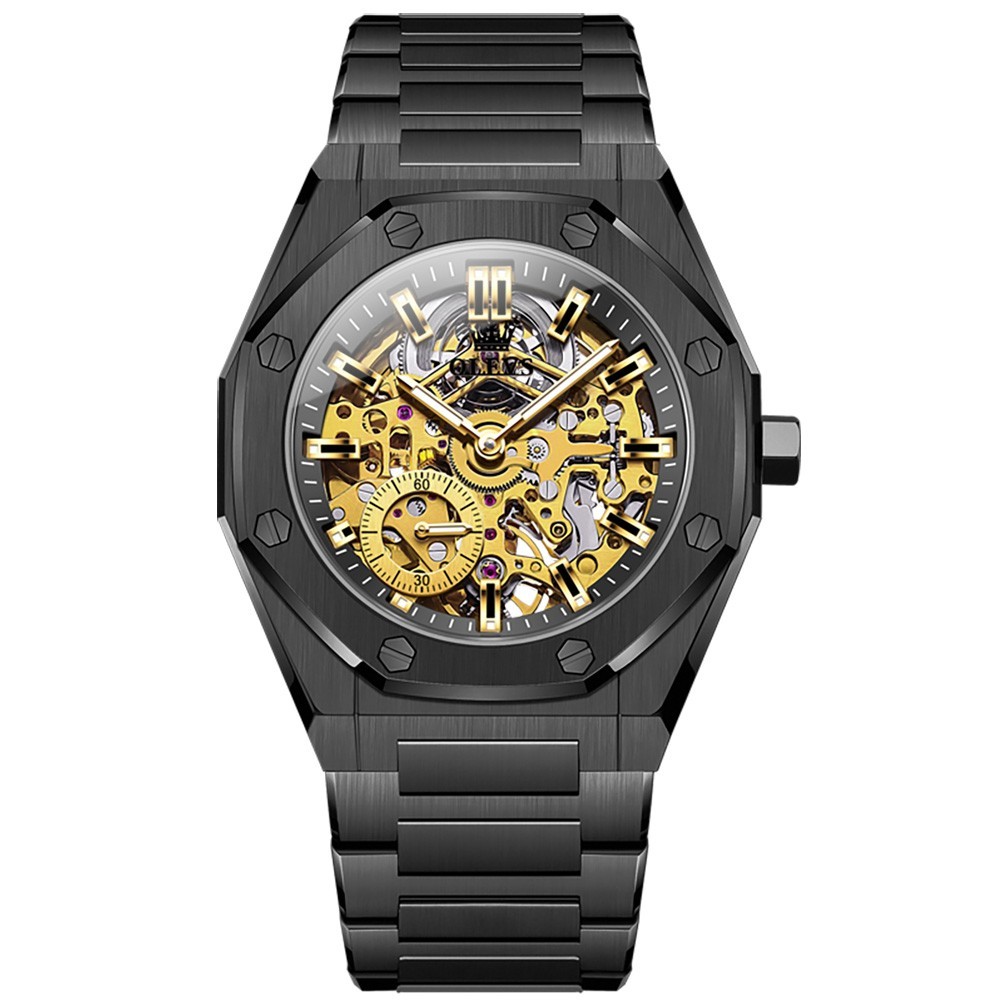 OLEVS 6669 Classic Multi-functiom Rhinestone Hollow Out Gents Mechanical Watch
