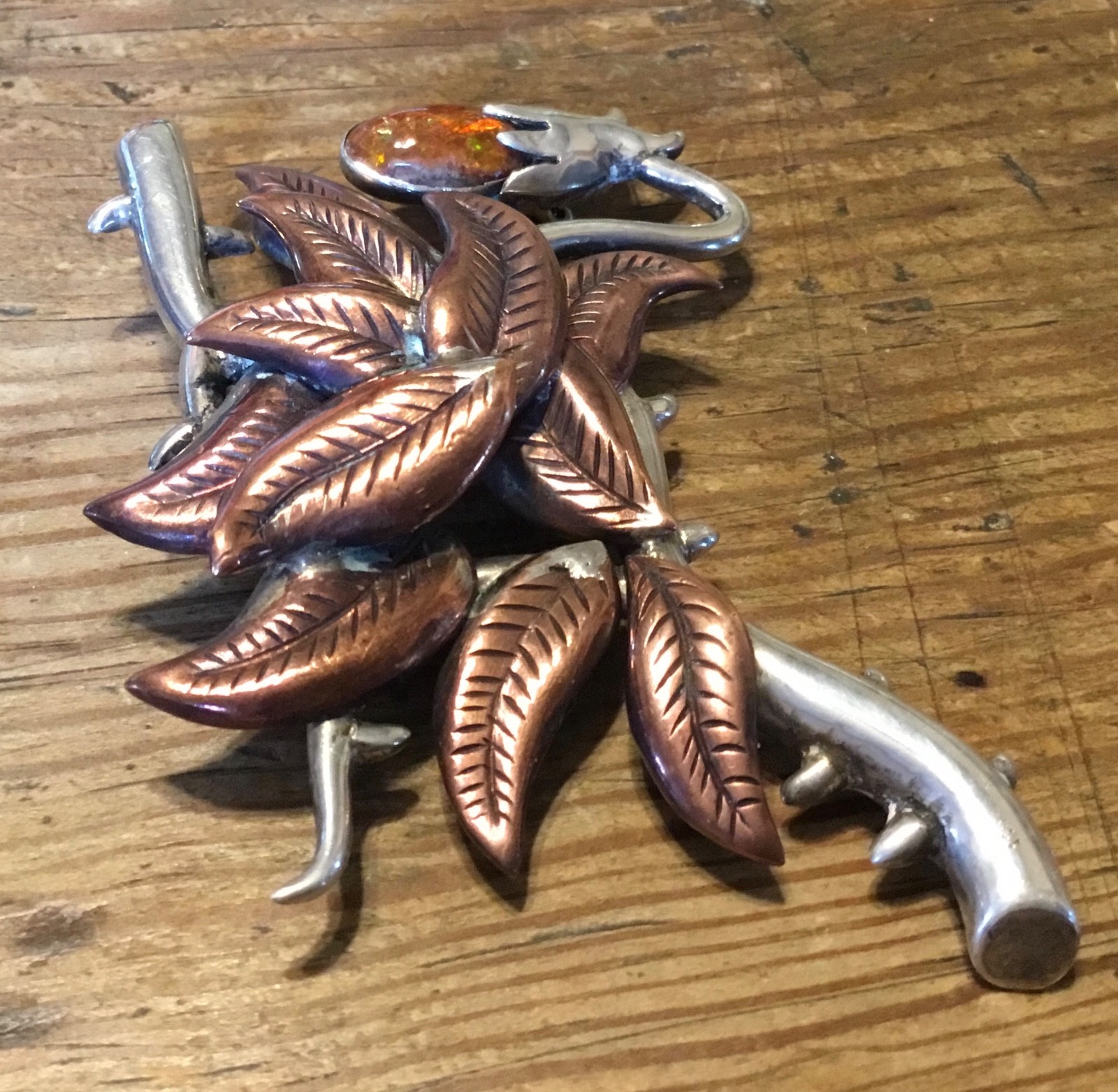 Silver by Tono Antonio Pineda Sterling and Copper Brooch Vintage Mexico Taxco