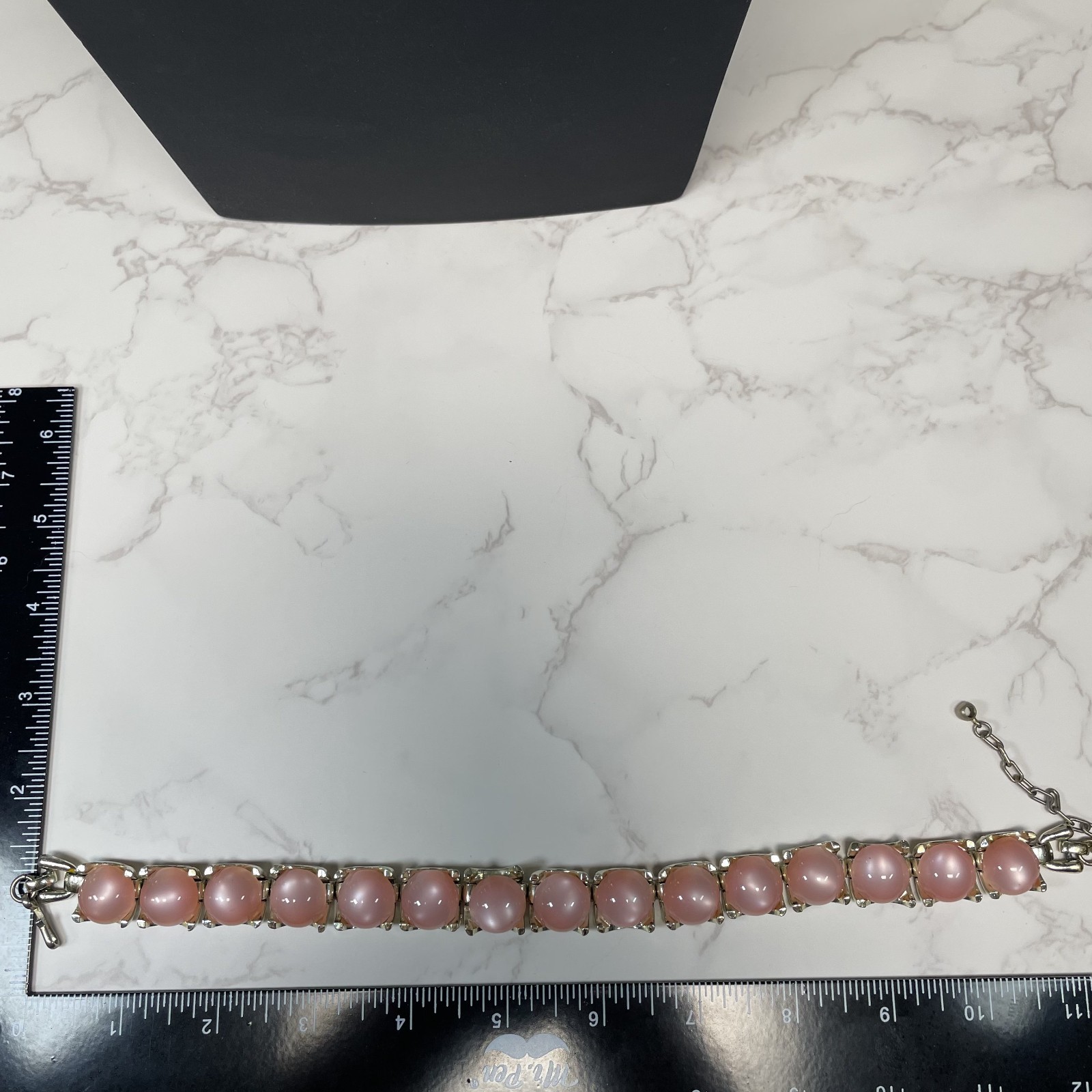 Vintage Coro Pink Moonglow Thermoset Chocker Necklace Silver Gold Tone MCM 12″