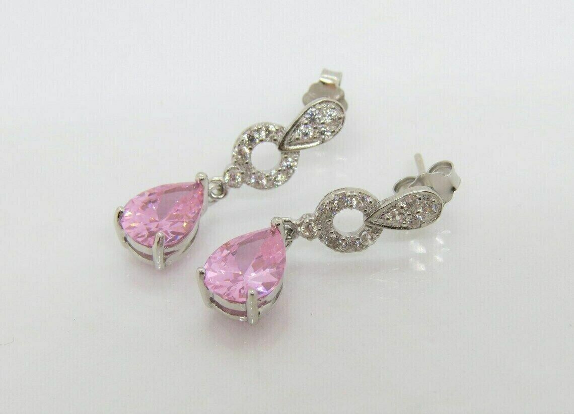 4 Ct Pear Cut Simulated Pink Sapphire Drop/Dangle Earrings 14K White Gold Plated
