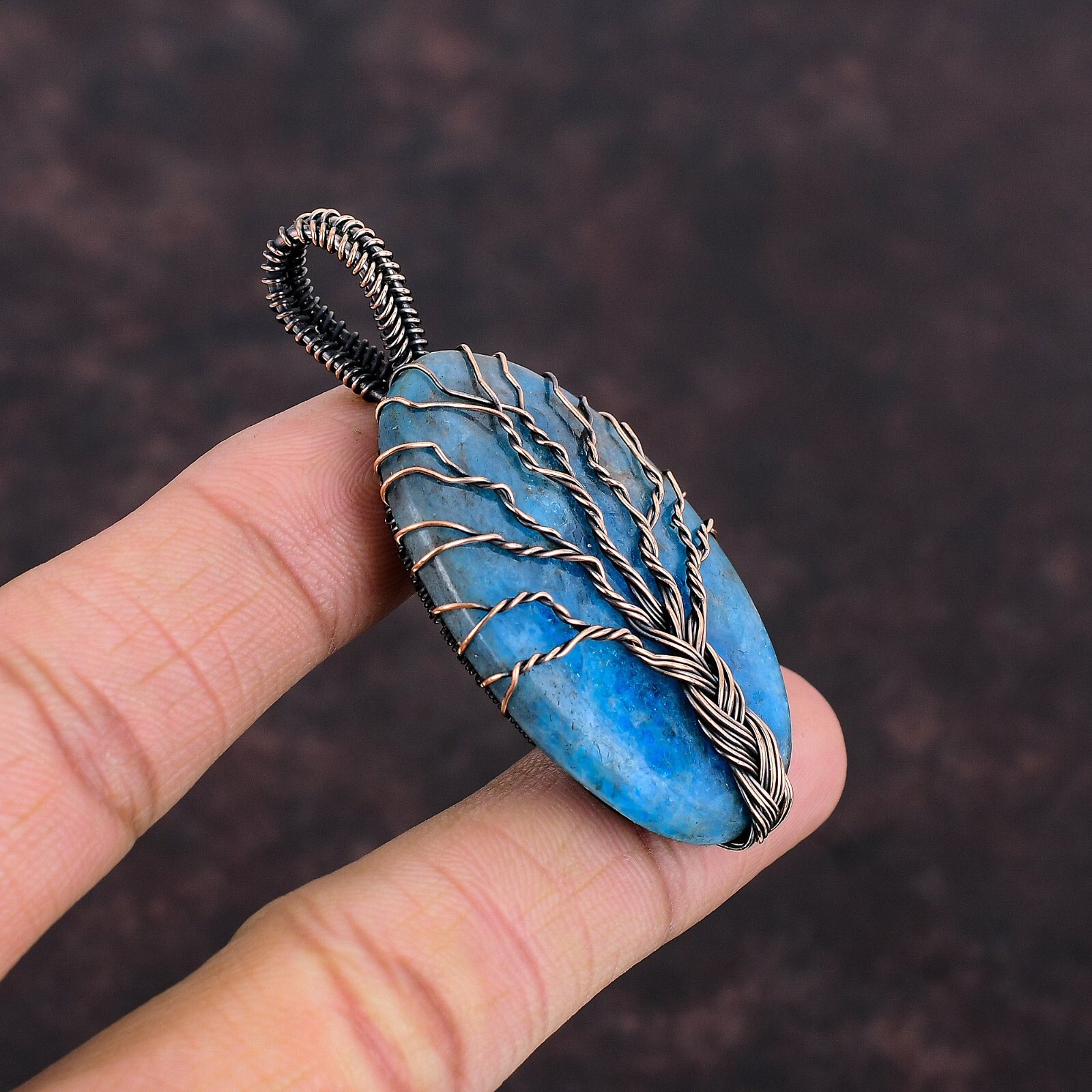Neon Apatite Jewelry Copper Friend Gift Wire Wrapped Tree Of Life Pendant 2.52″