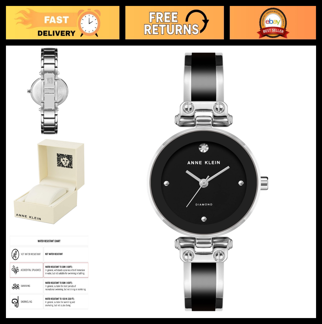 Genuine Diamond Dial Bangle Watch for Women – Elegant Jewelry Timepiece