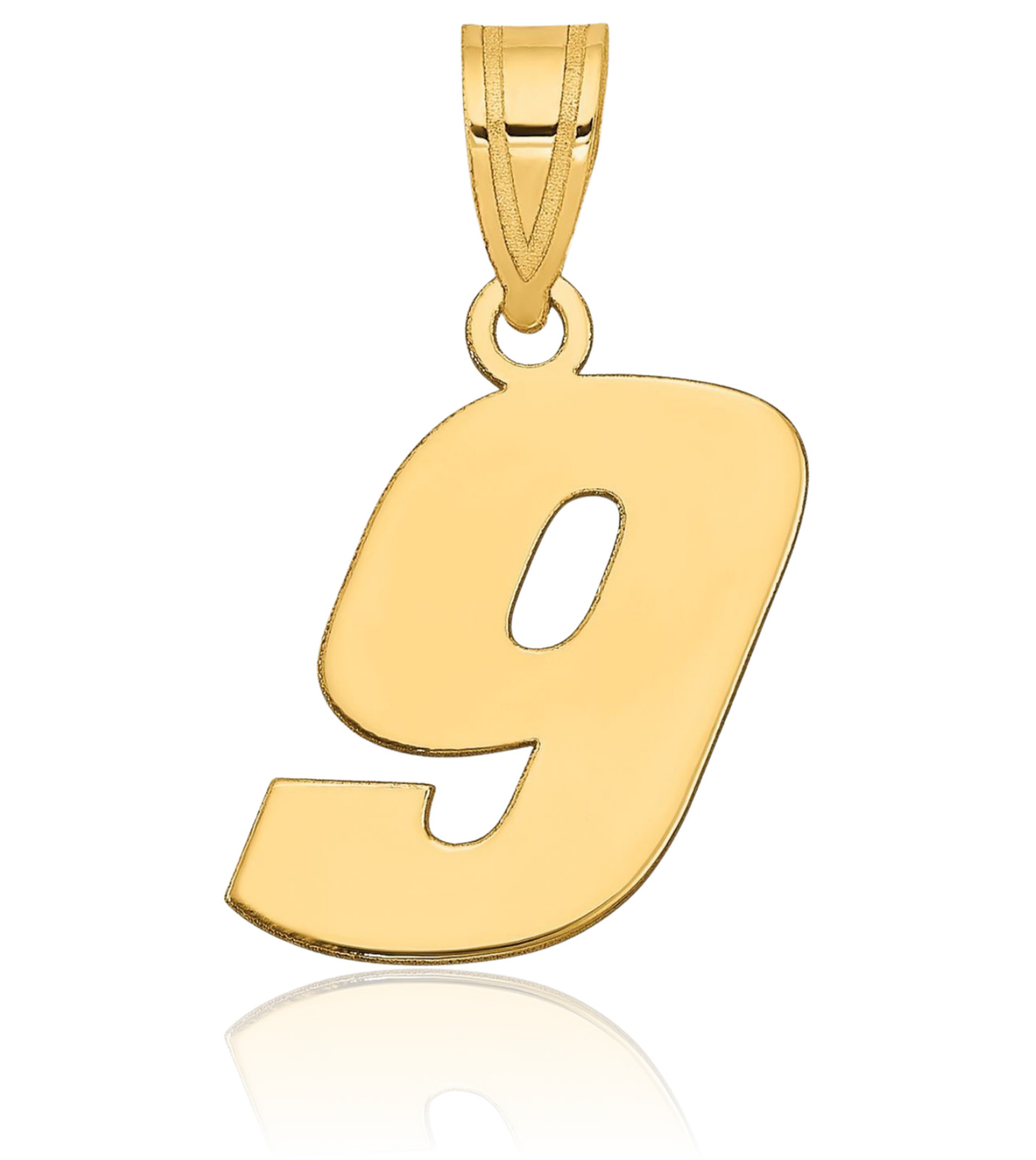 14K Solid Yellow Gold Small Number 9 Pendant Necklace 17.95mm 3/4 inch Polished