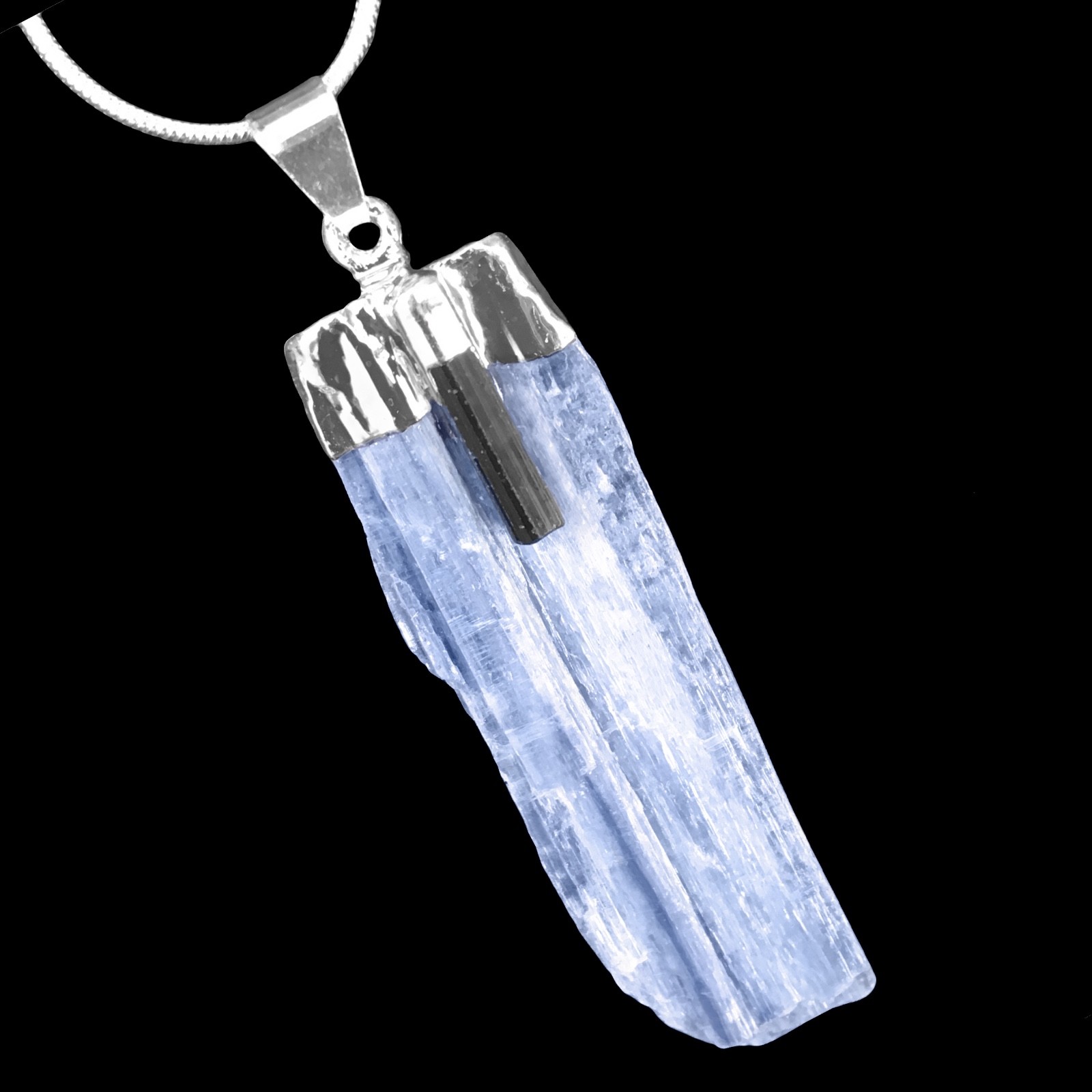 Black Tourmaline KYANITE Crystal Chakra Pendant & 925 Sterling Silver Necklace