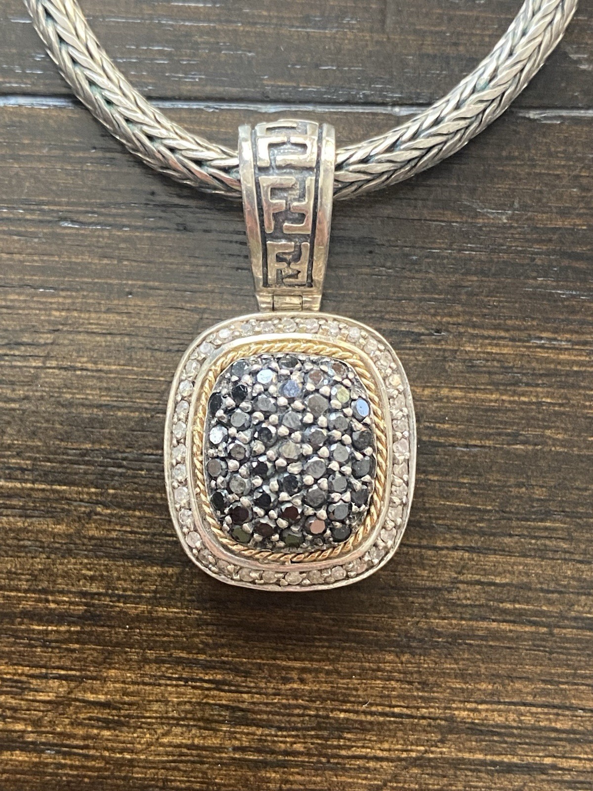 EFFY Sterling And 18K Yellow Gold Black & White Diamond Pendant Toggle Necklace