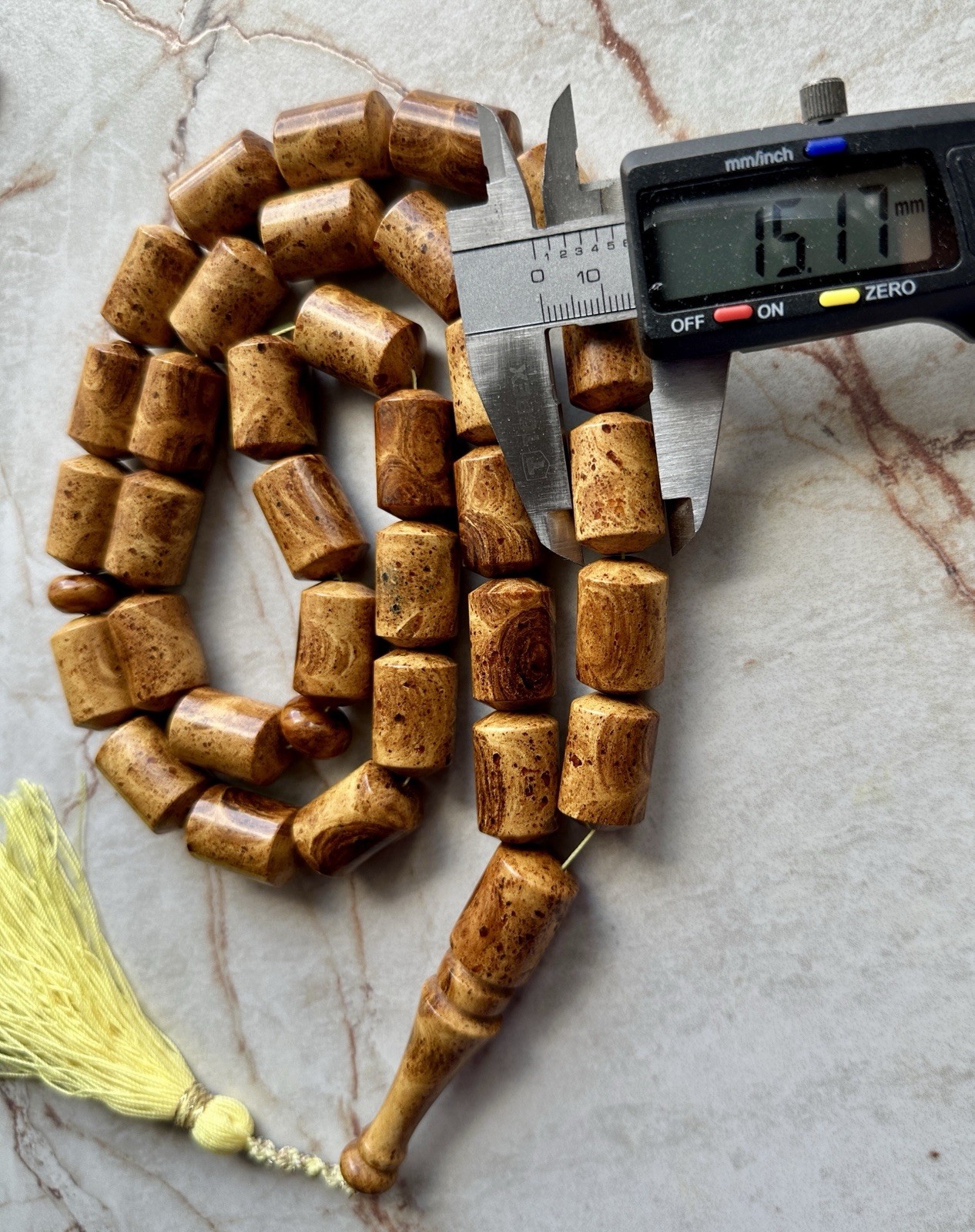 Big Baltic Amber 140g. Islamic Prayer Rosary Barrel 33 Brown Beads Pressed