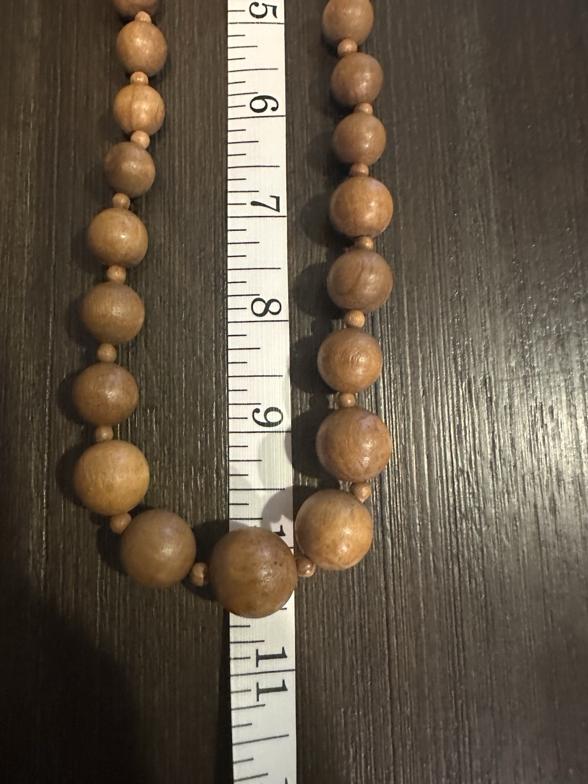 Vintage 1970s Chunky Graduated Wooden Bead Necklace with Brass Barrel Clasp