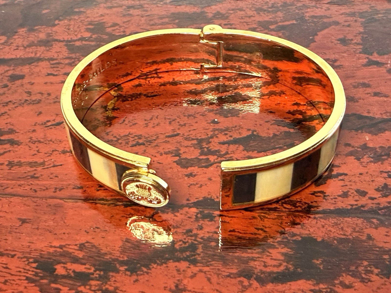 MACKENZIE CHILDS Courtly Check Metal and Enamel Hinged Bangle Cuff Bracelet