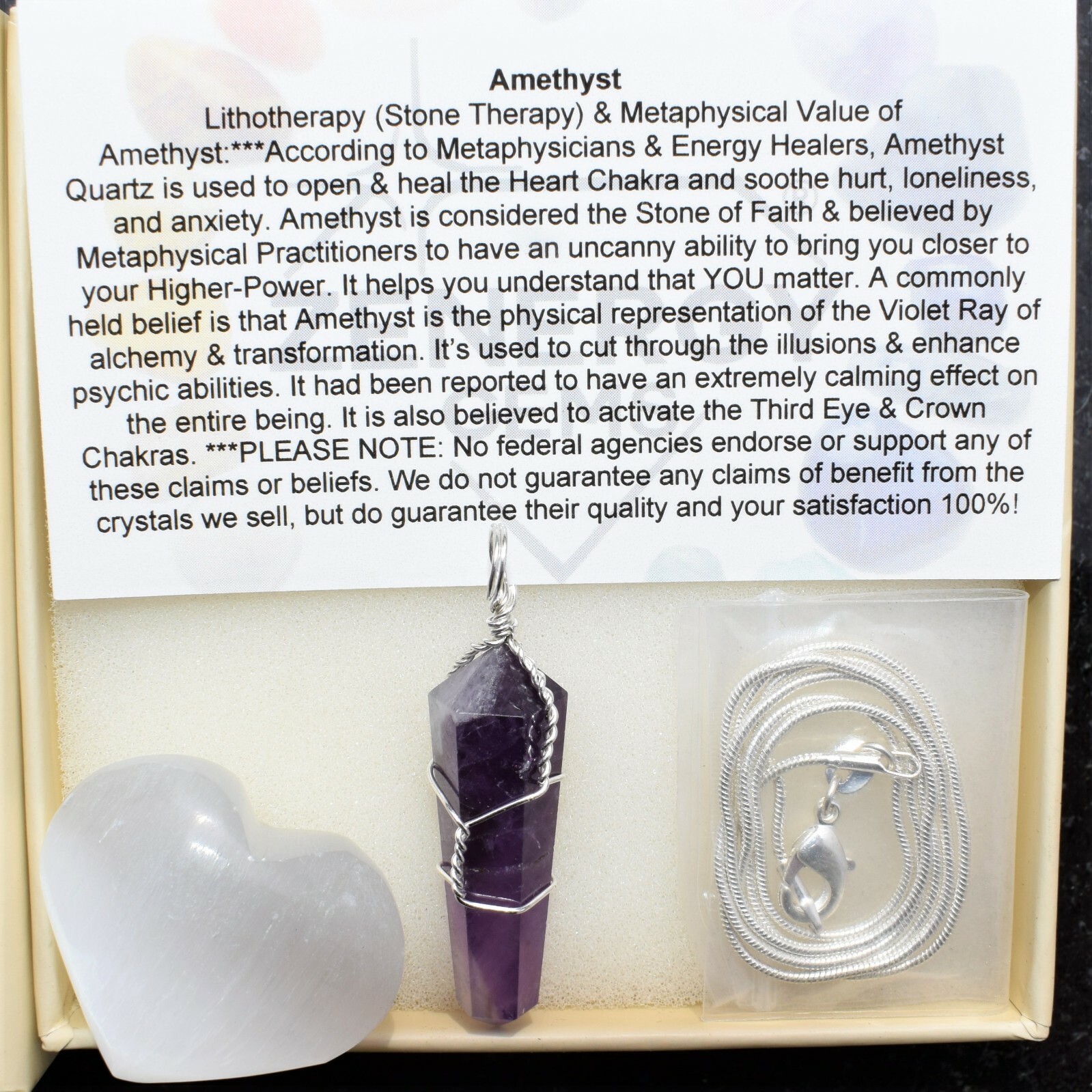 CHARGED Wire Wrapped Himalayan Amethyst Point Pendant + 20″ StainlessSteel Chain