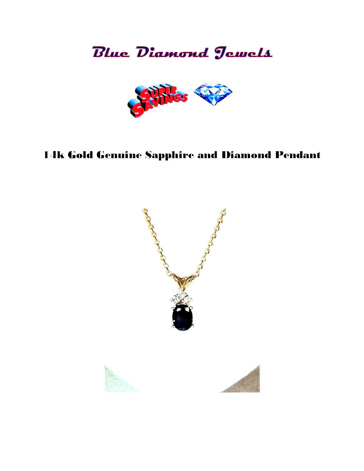 Pendant 14k Gold & Genuine Blue Sapphire w Diamond Accents w/FREE 14k GOLD CHAIN