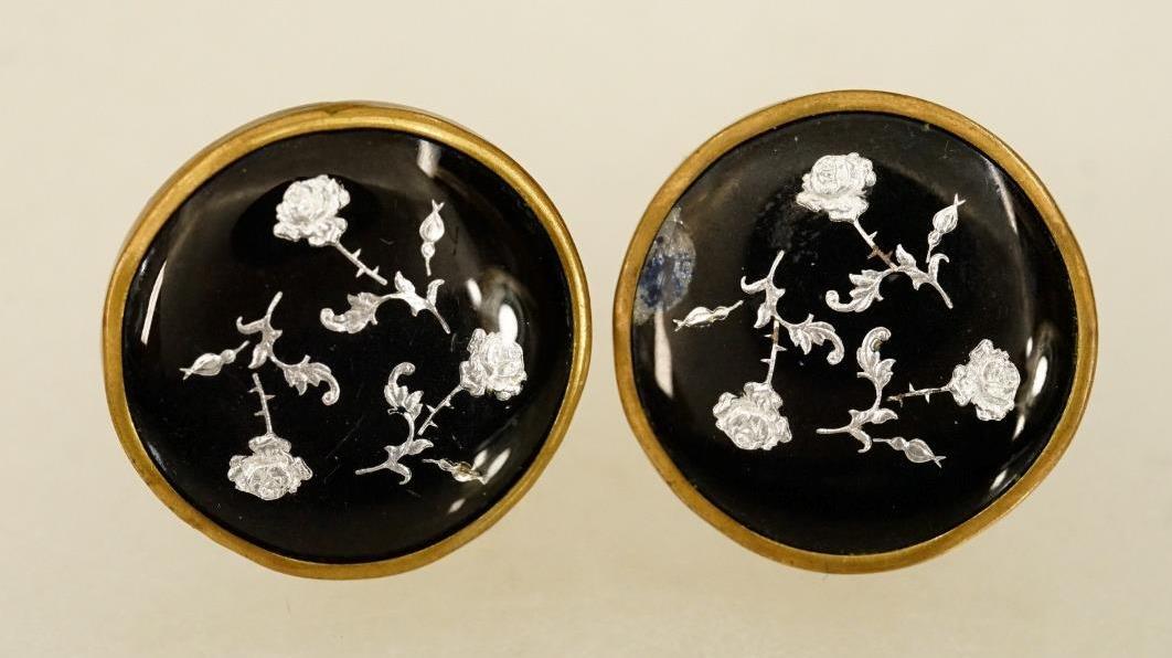 Vintage Estate Jewelry Gold Filled Screwback Black SIlver Rose Circle Earrings