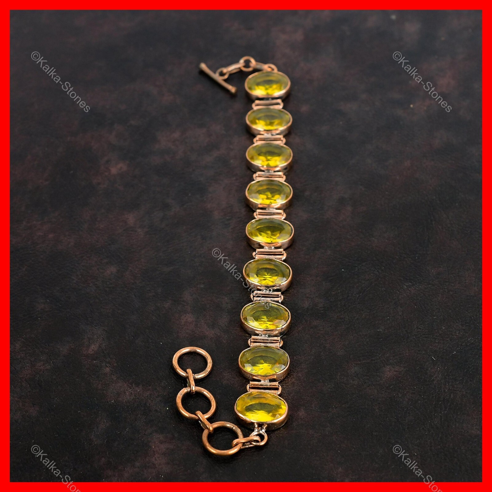 Copper Oval Citrine Stone November Birthday Bezel Mother Unique Bracelet Jewelry