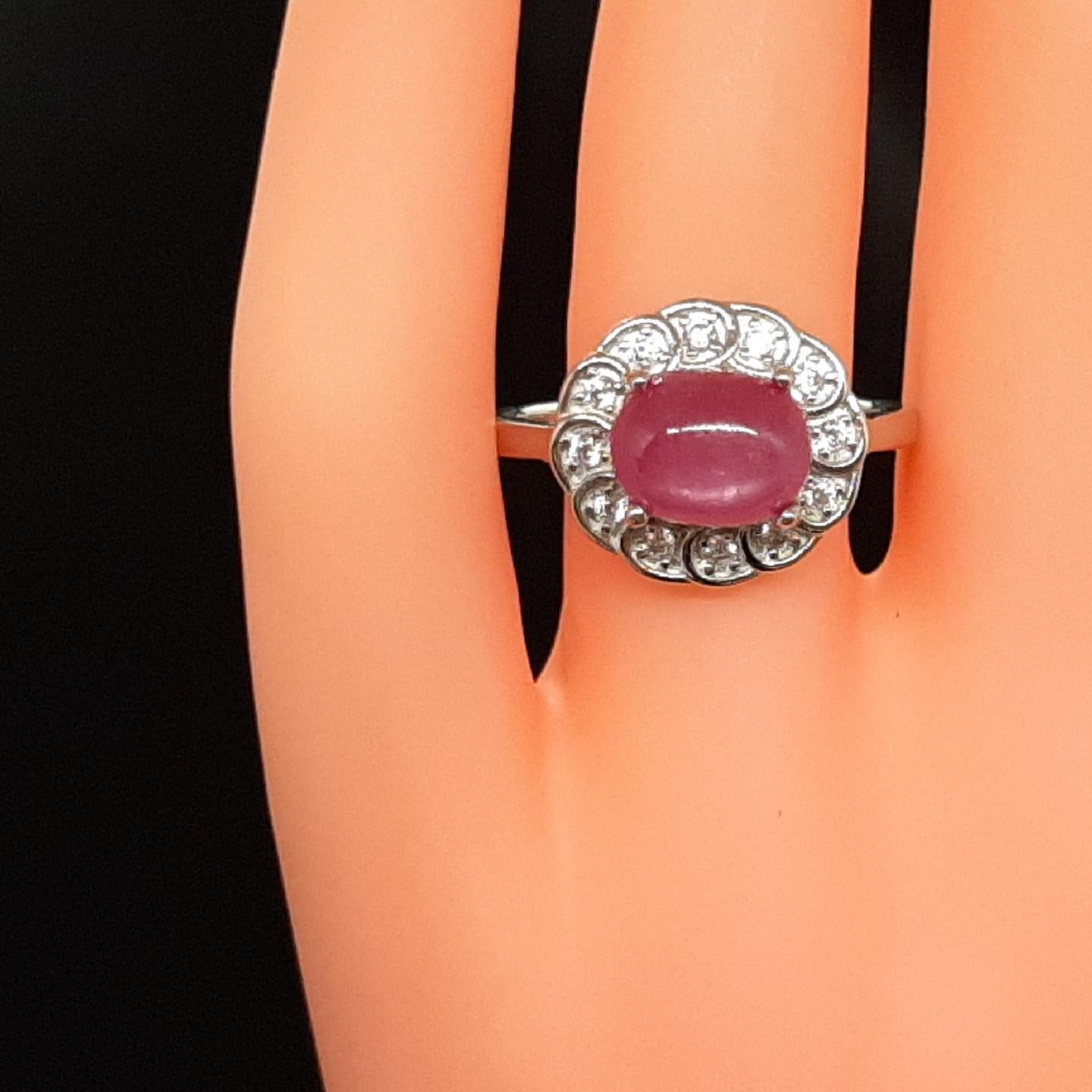 2.31ctw Star Ruby & White Sapphire 925 Sterling Silver Ring Size 8