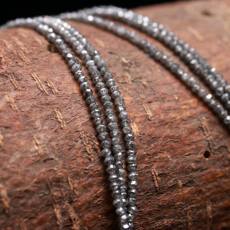 Gray Diamond Rondelle Beads | Faceted 15″ Strand, Jewelry Making