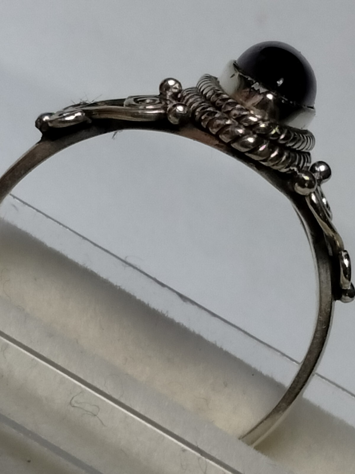 NATURAL AMETHYST IN TRENDY FILIGREE&HALO SET STL. SILVER.925 RING SIZE 9.0-9.25!