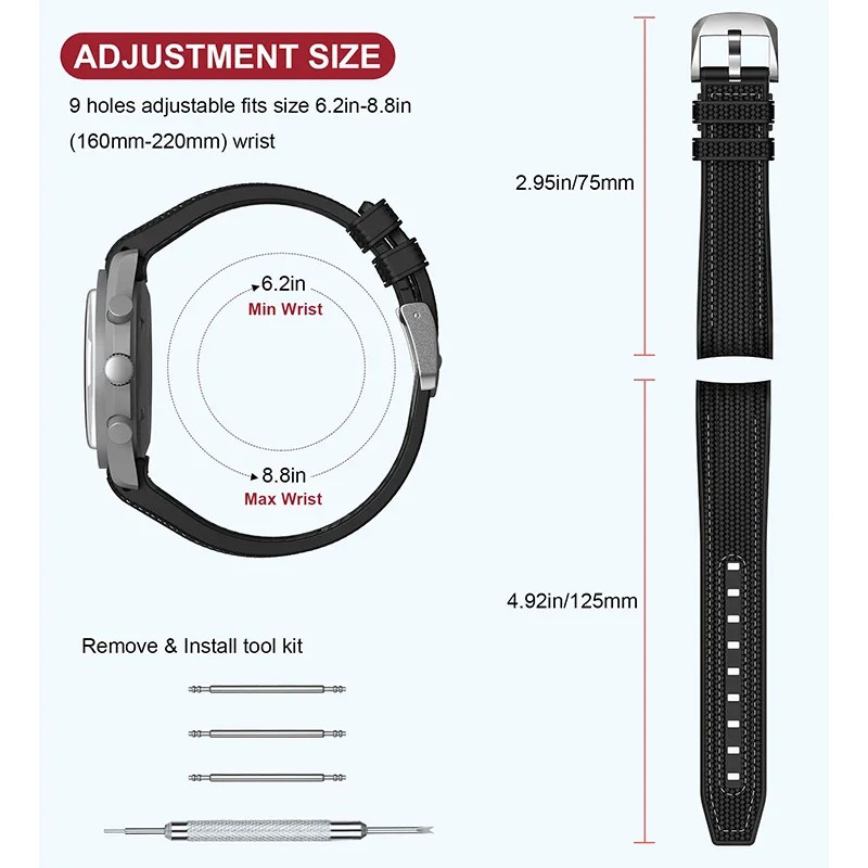 20mm Quick Release Weave Silicone Rubber Strap Curved End Band Tool For Watch