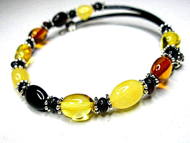 Baltic Amber Bracelet Black Cognac Egg Yolk Butterscotch Polished – Adjustable
