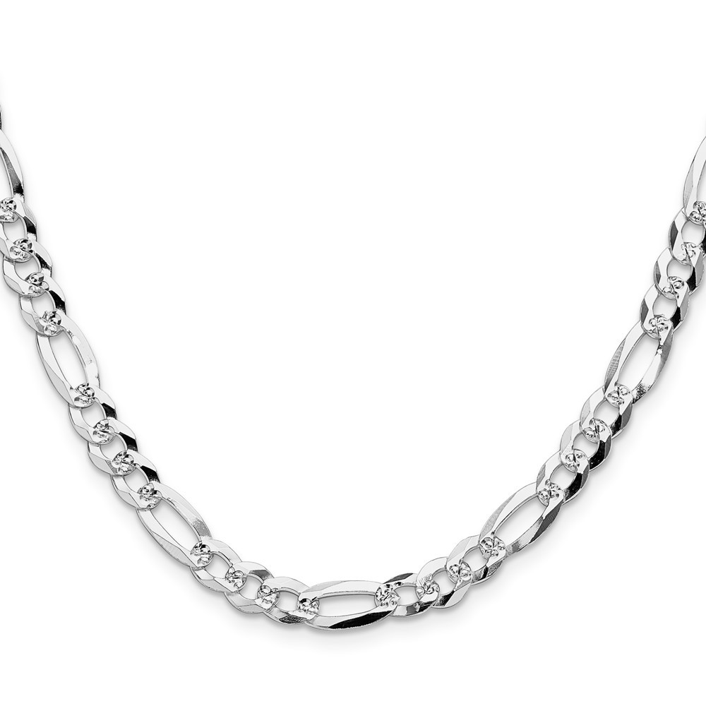 Sterling Silver 6.1mm Flat Diamond-Cut Pave Figaro Chain Necklace