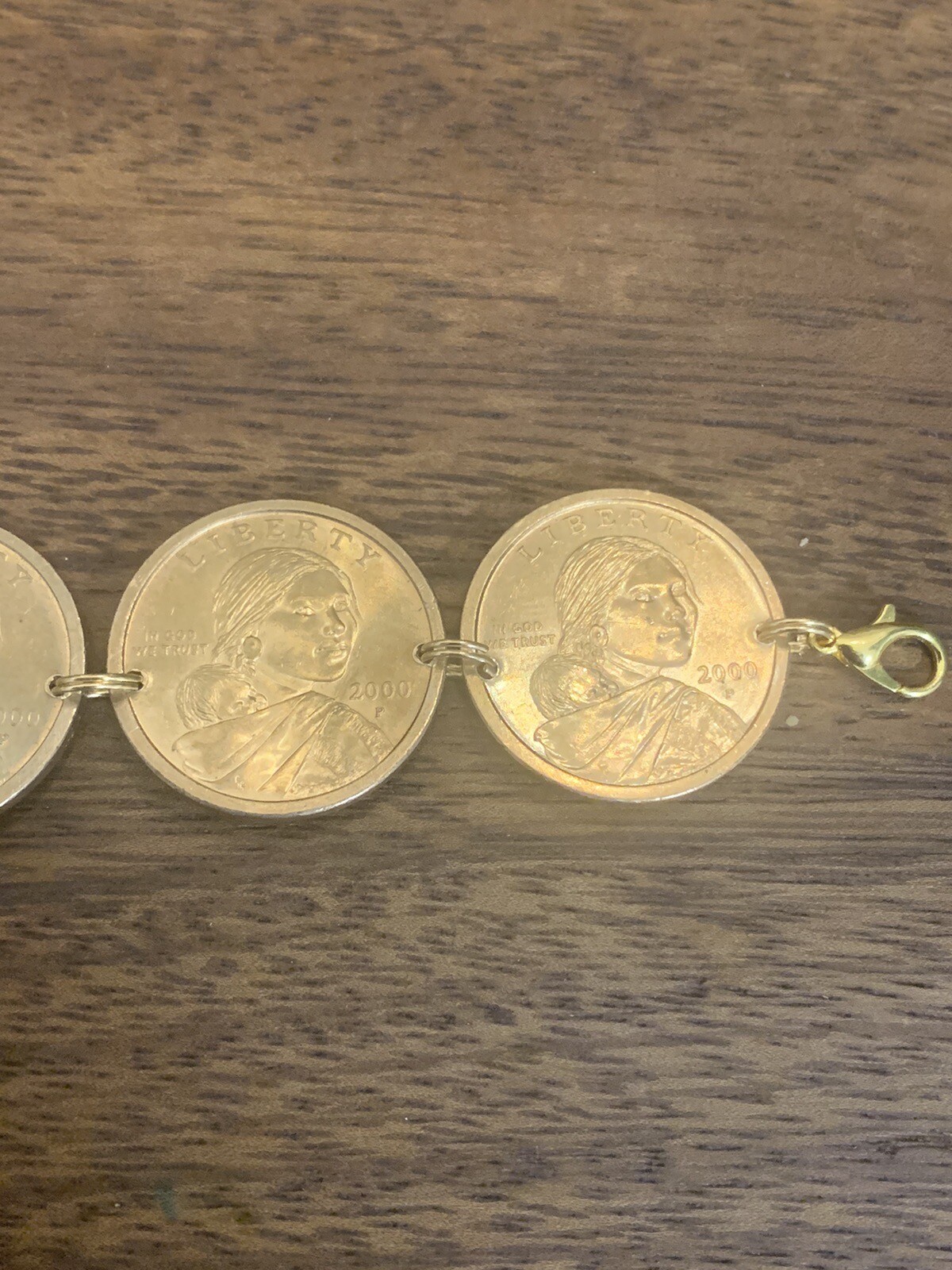 Sacagawea Indian Eagle Dollar Coin Jewelry BRACELET-Antique-Handmade-Gold Tone