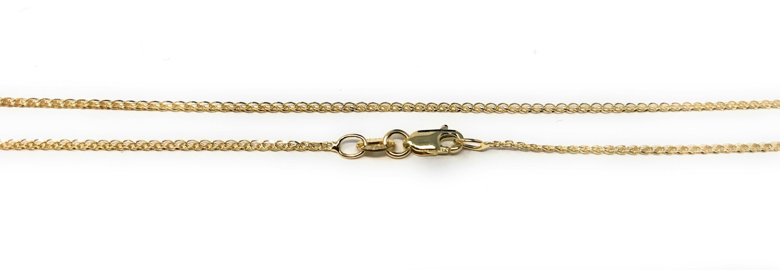 14K Yellow/White Solid Gold 1.2mm Flat Open Wheat Chain Lobster Clasp Necklace