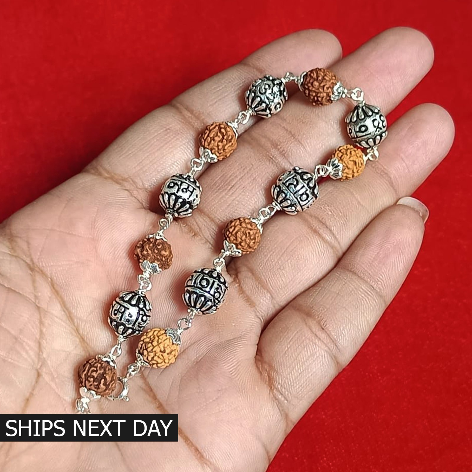 Rudraksh Bracelet 925 Silver Healing Spiritual Jewelry for Men and Women