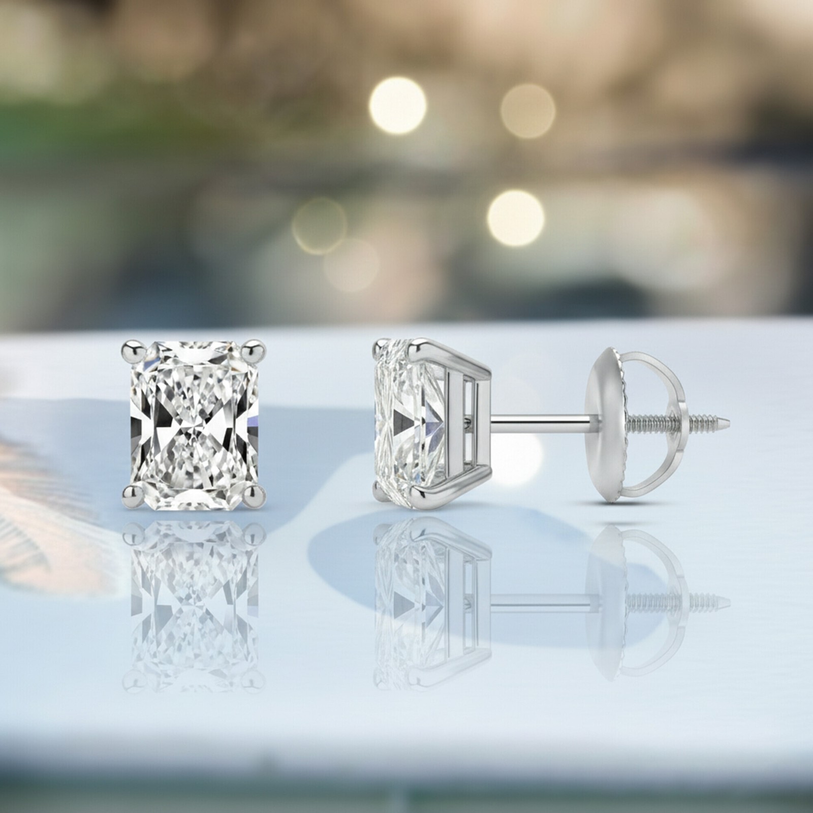 EGL F/VS 1 Ct Radiant Lab Created Diamond Stud Earrings White Gold Plated 925