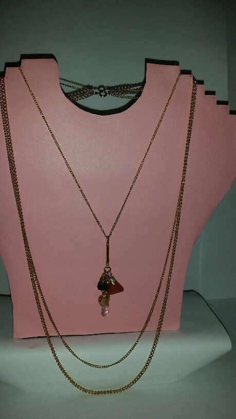 Necklace 3 Tier With 3 Colored Stones-Gold Colored 26 in – 24 in – 20 in