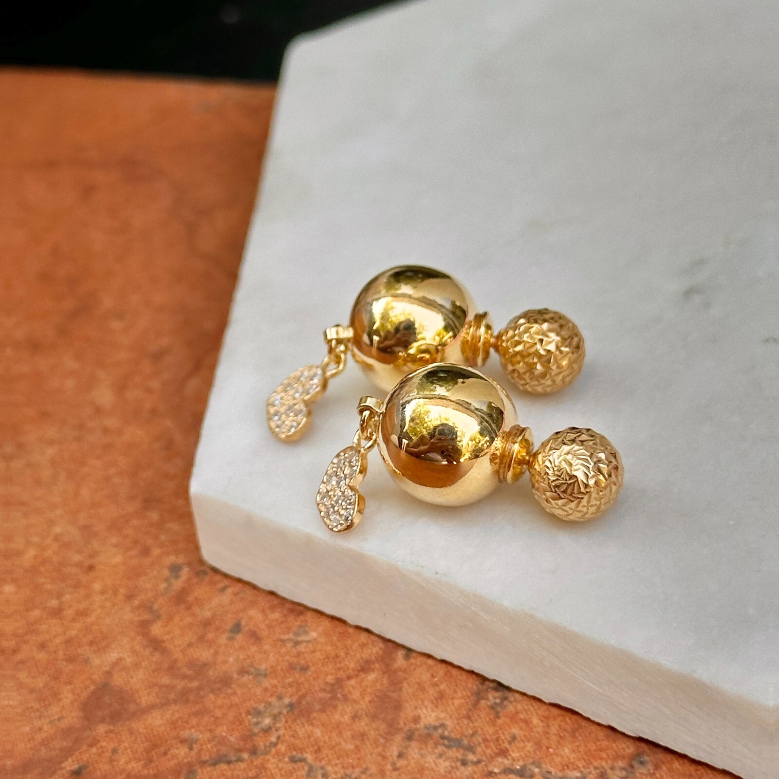 Gold Sterling Silver Shiny High Polished Finish Double-Ended Ball Earrings NEW