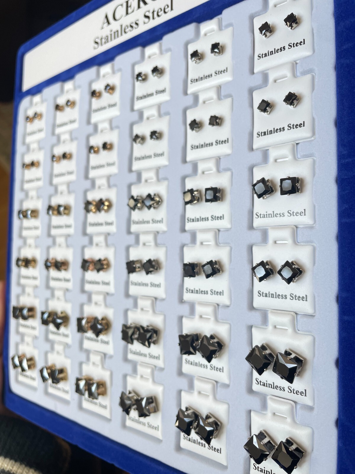 Wholesale 36pcs Lot Square BLACK Cubic Stainless Steel CZ Earrings Studs Jewelry