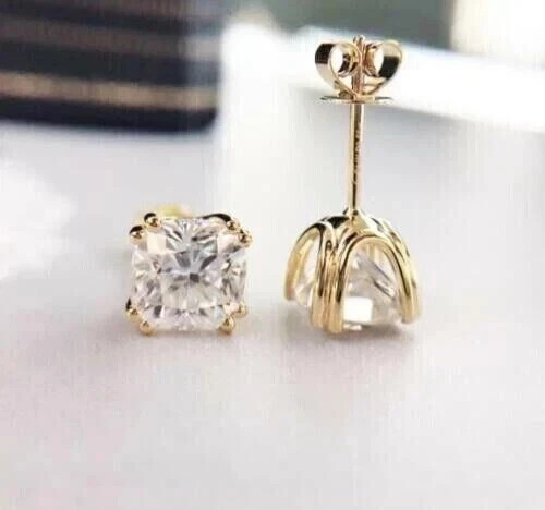 2Ct Asscher Cut Lab Created Diamond Women’s Stud Earrings 14K Yellow Gold Plated