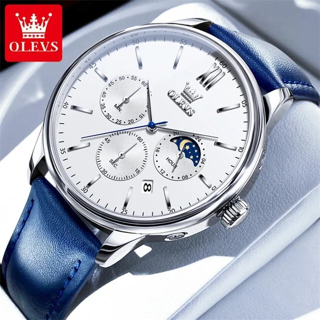 Waterproof Quartz Watch Men’s OLEVS Luminous Luxury Business Leather Men Strap