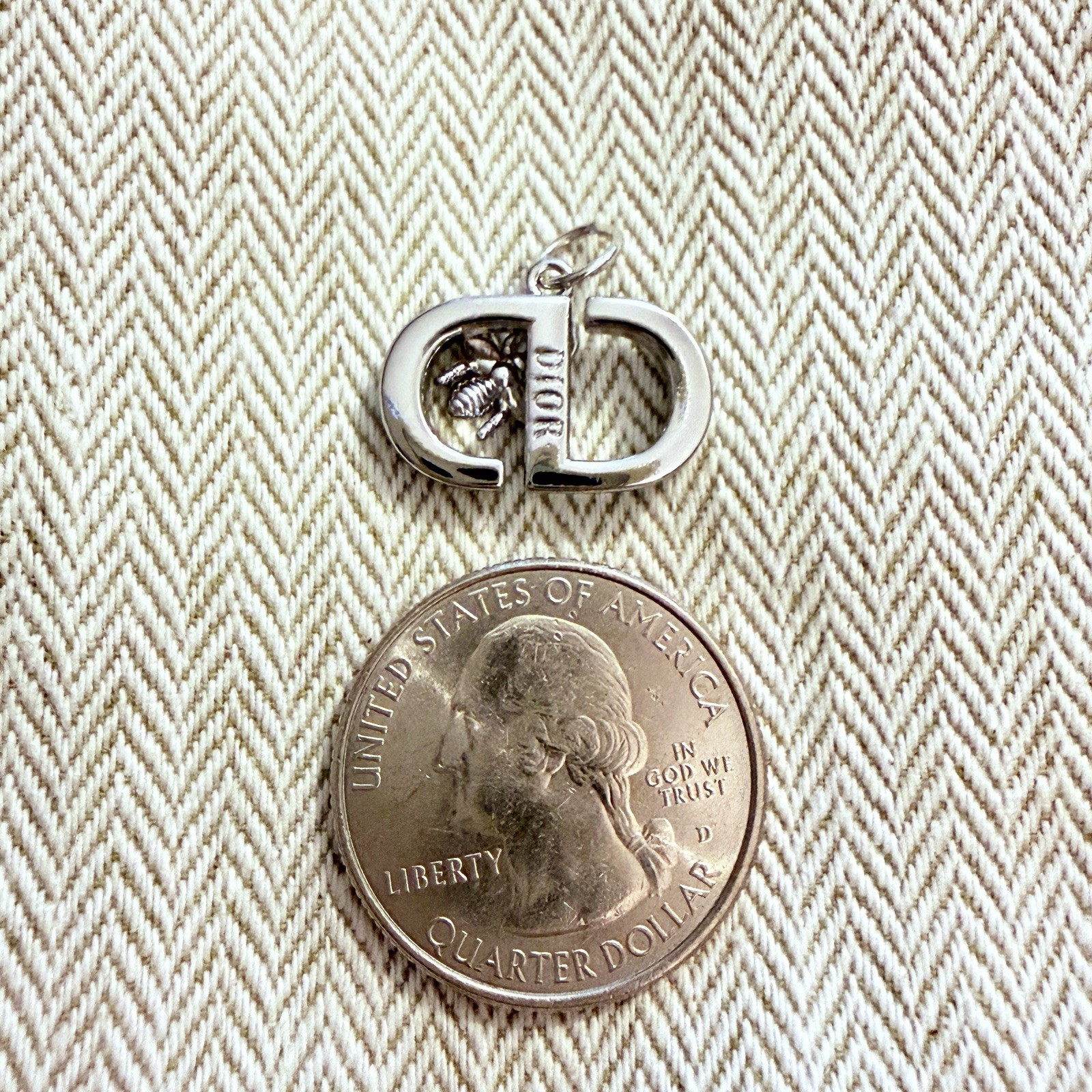 Designer Dior Zipper Pull Charm Silver Tone & Rhinestone Pendant