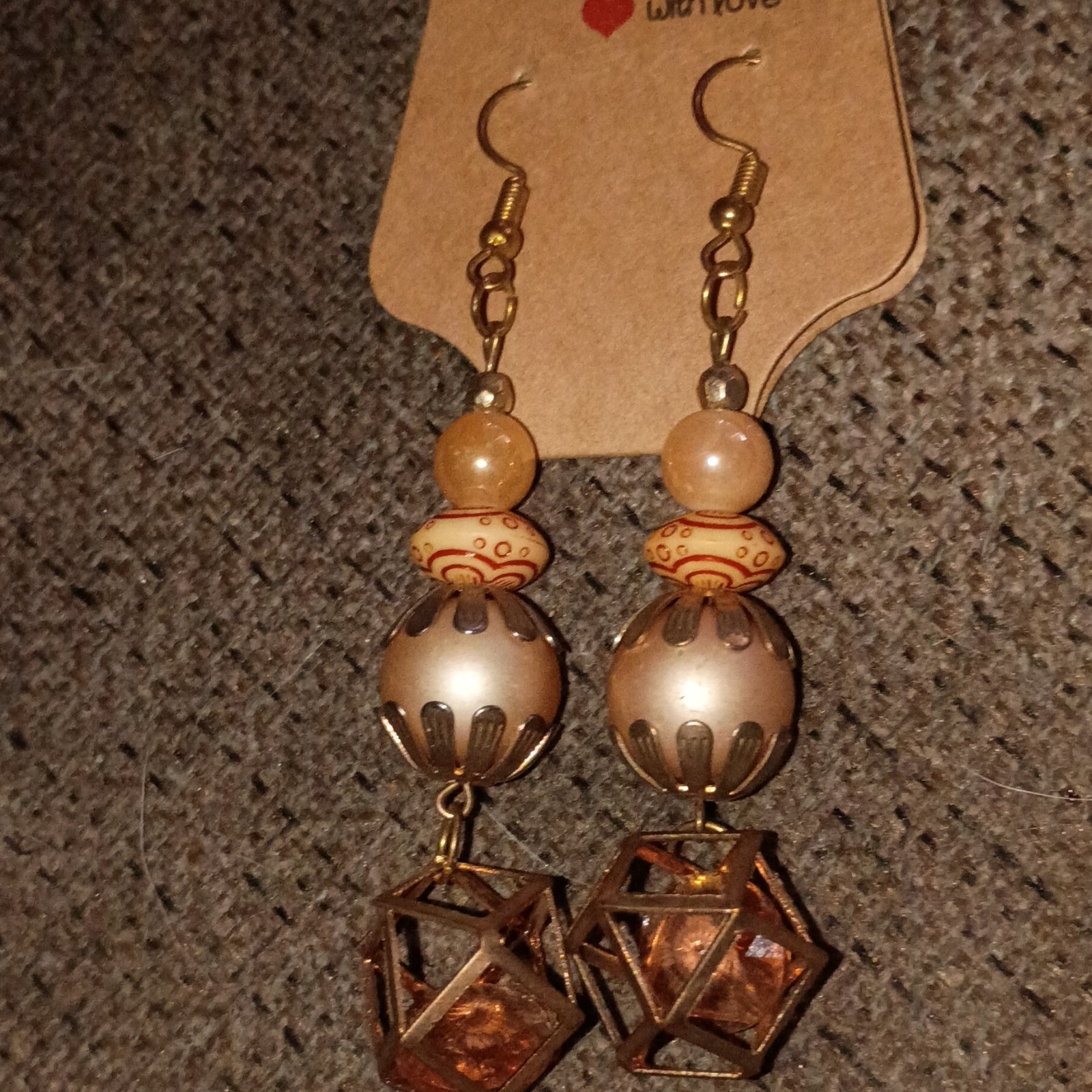 A Gold Beaded Unique Dangly Earrings