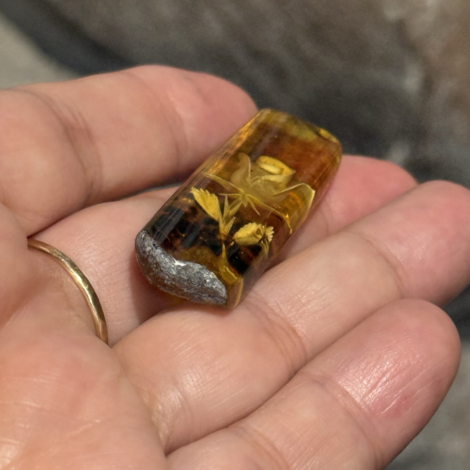 16.3ct 45.5x15x6mm Large Genuine Baltic Amber With Carved Rose Cabochon Gemstone