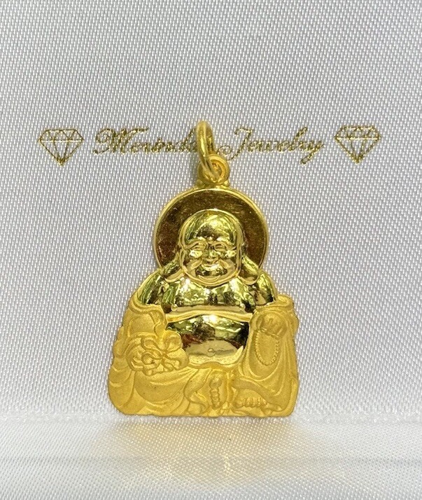 24K Solid Yellow Gold 3D Happy Lucky Buddha Charm/ Pendant, 13.11 Grams