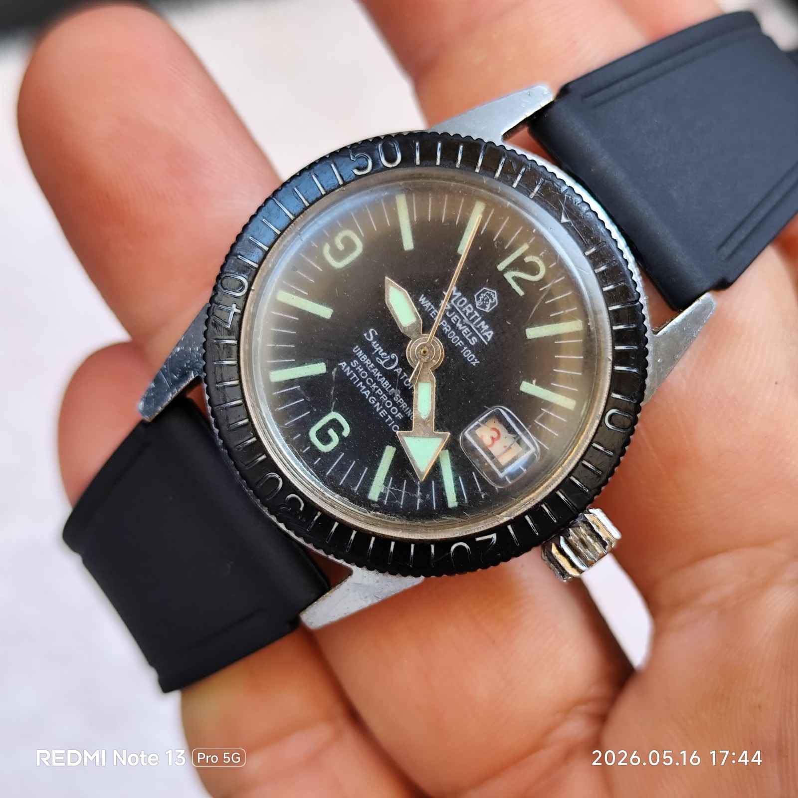Vintage Mortima Super Datomatic 17 Jewels Mechanical Skindiver Watch – 1970s