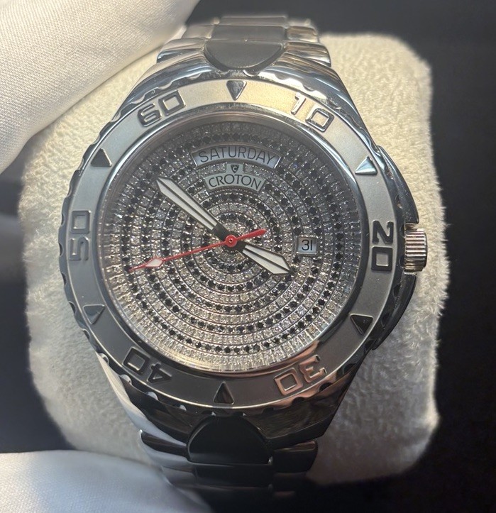 Rare Croton Limited Edition Swiss Automatic Diamond Dial Mens Wristwatch