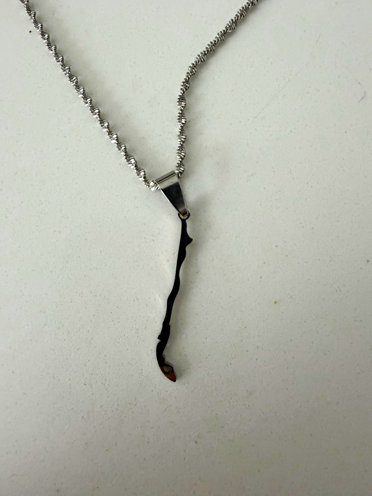 Silver Tone Chain Necklace with Black Twisted Pendant, No Stone, of Chile