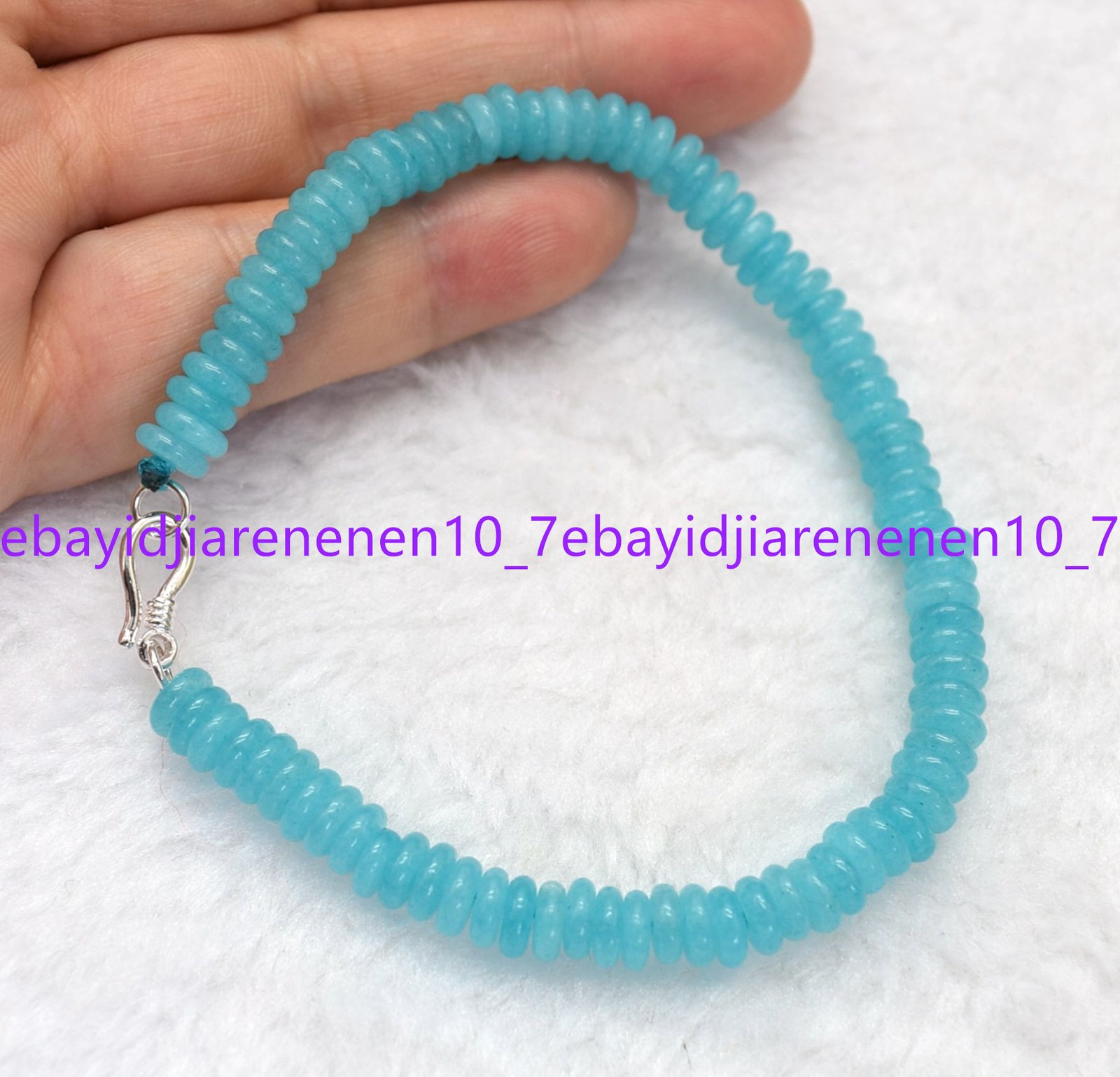 Natural 3x8mm/4x10mm Blue Aquamarine Gemstone Abacus Beads Bracelets 7.5 in