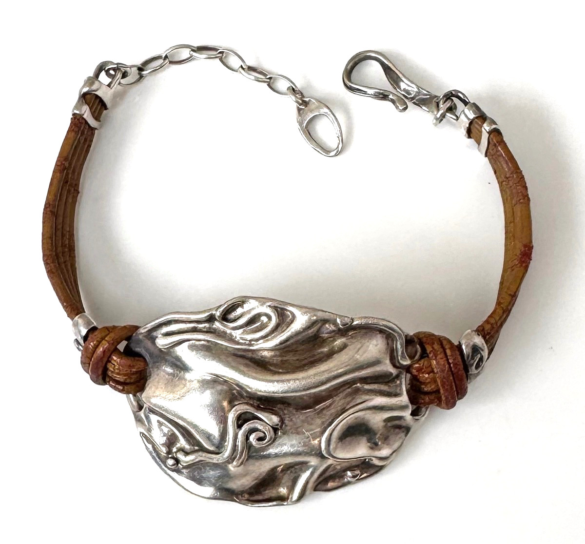 Hagit Gorali Israel Sterling Silver 925 & Leather Bracelet;Y885