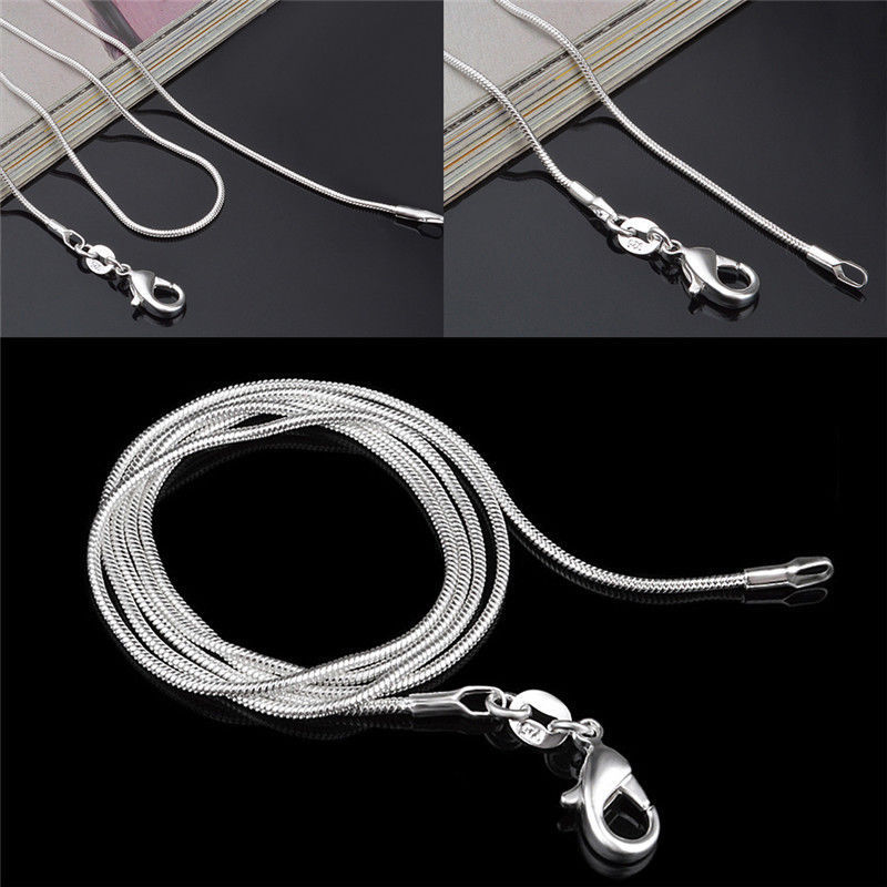 Fashion 925 Sterling Silver Lobster Clasp Snake Chain 18″ For Pendant Necklace