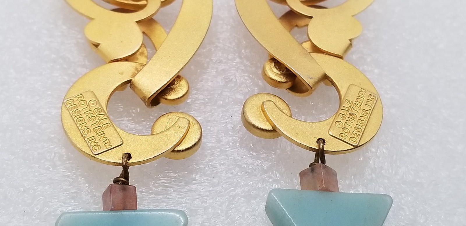 Vintage Gale Rothstein Semi-Precious Stones Gold Plated Dangle Pieced Earrings