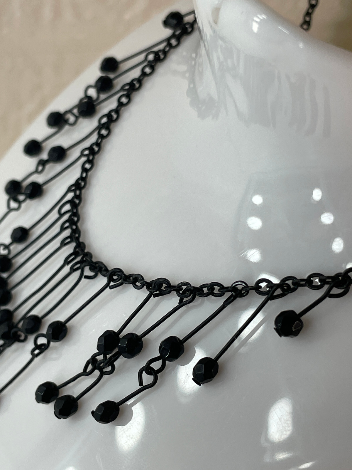 Vida Jewels Black Bar Bead Charm Statement Necklace 18 inches