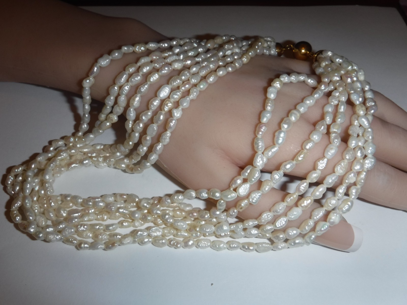 18 K (750) Solid Gold Clasp Italian 7 Strand Nugget FW Pearl Necklace 16″ Choker