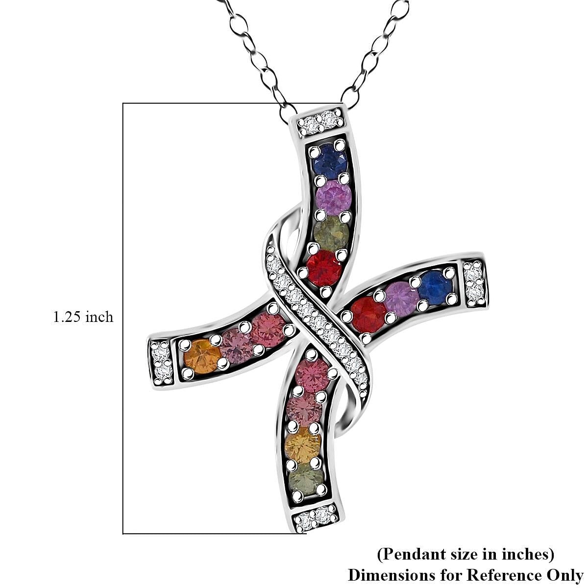 1.60ctw Multicolor Sapphire and Zircon Pendant with Chain 20″ Rhodium Plated